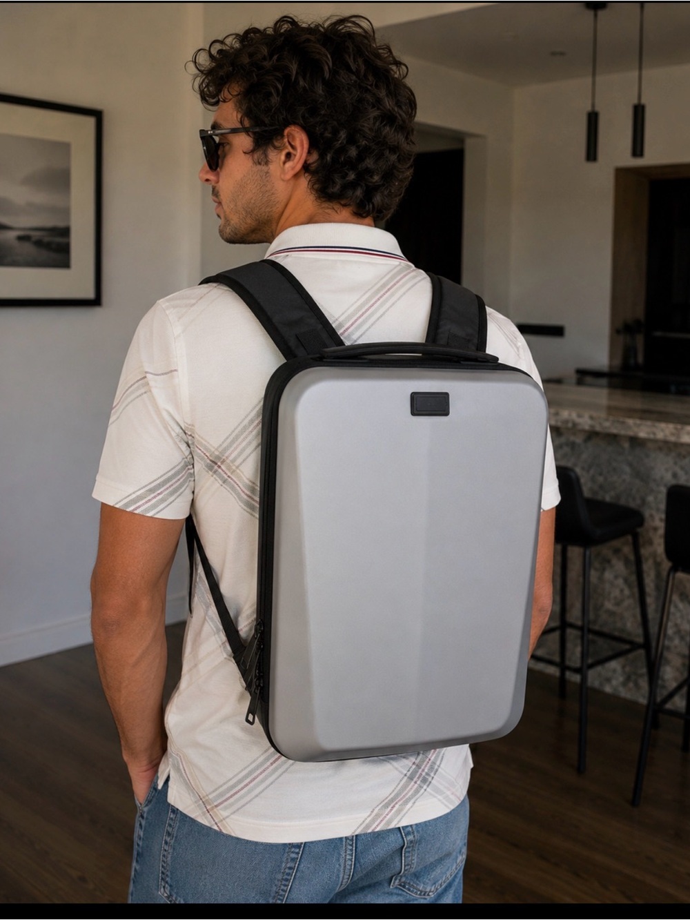 Slim Hard-Shell Laptop Backpack - Gray